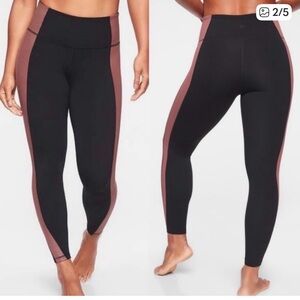 Athleta Color Block Black Orange Leggings Small pocket inside, Size Large. EUC